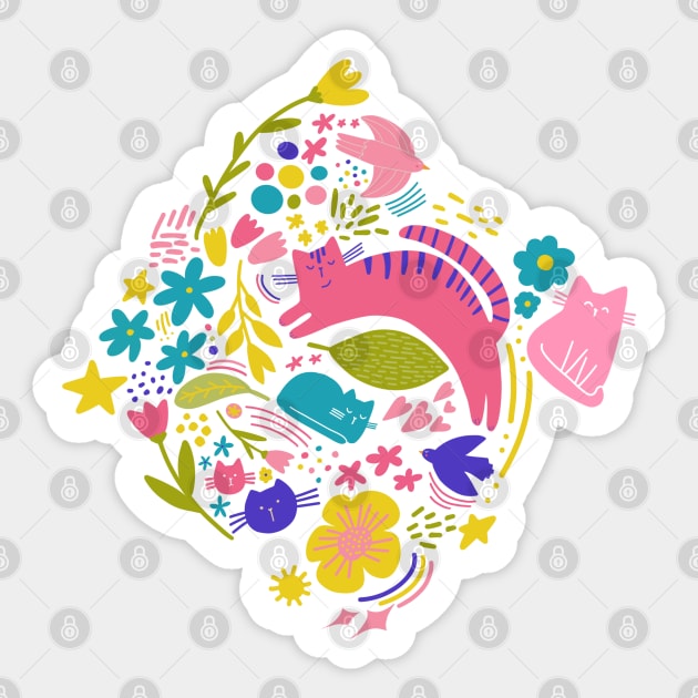 Cats in a spring garden Sticker by StephersMc